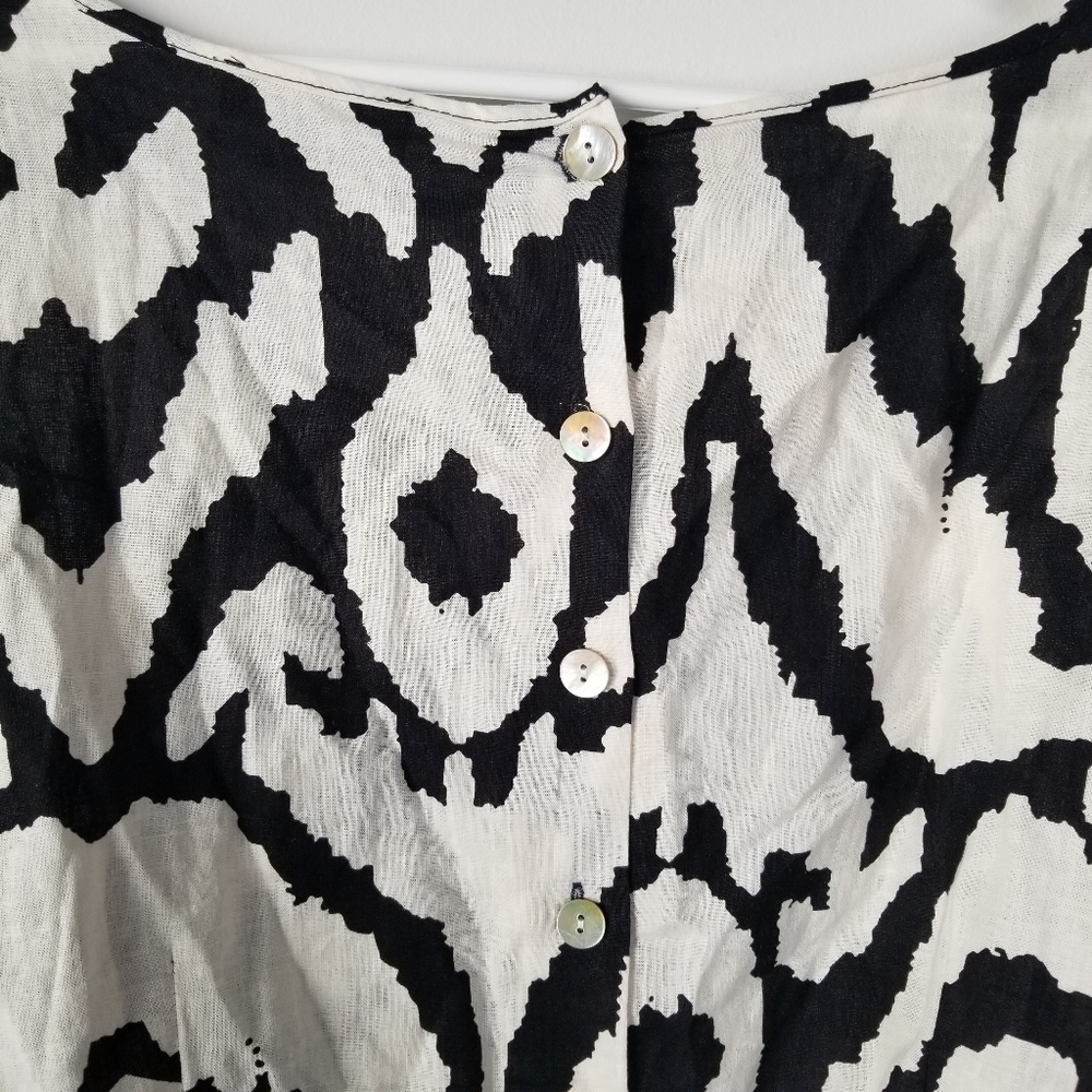 Rachel Zoe Black/Cream Geometric Long Balloon Sleeve Linen Blend Blouse Size L - Picture 5 of 11